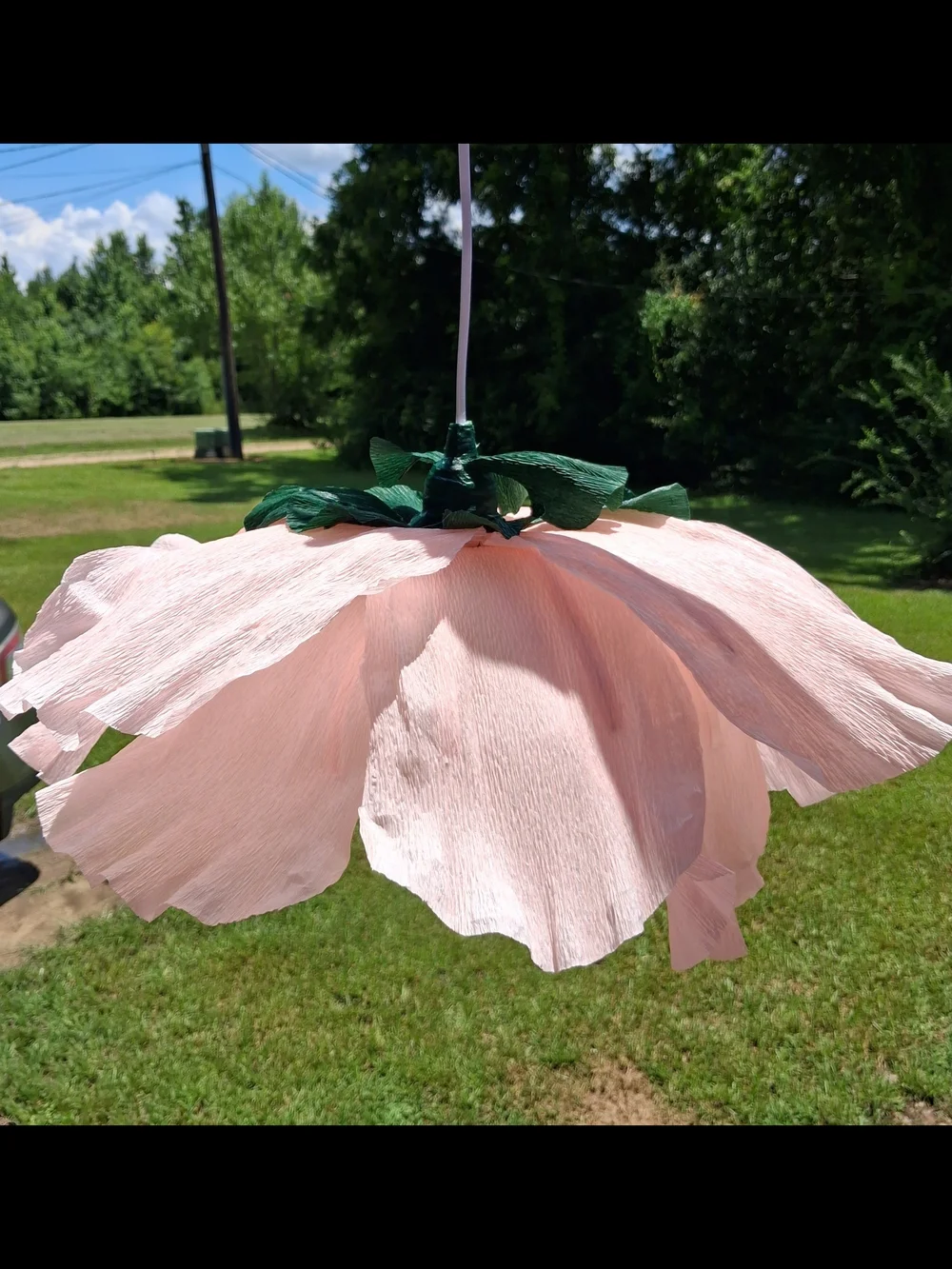 Large Pastel Pink Italian Crepe Paper Flower with Wired Crystal Center